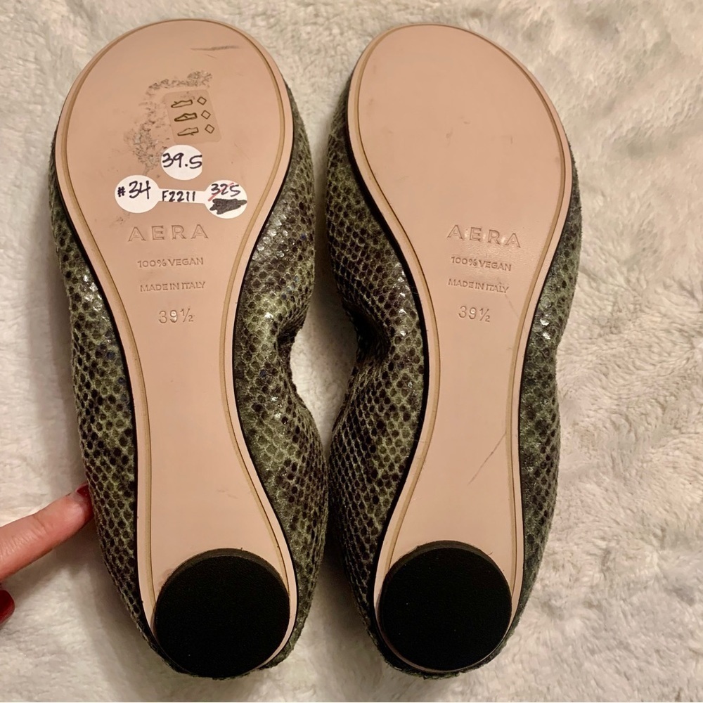 NEW Aera Flats Euro 39.5 /US 9 Ballet Slipper Style Green Python Animal Print - Picture 11 of 16